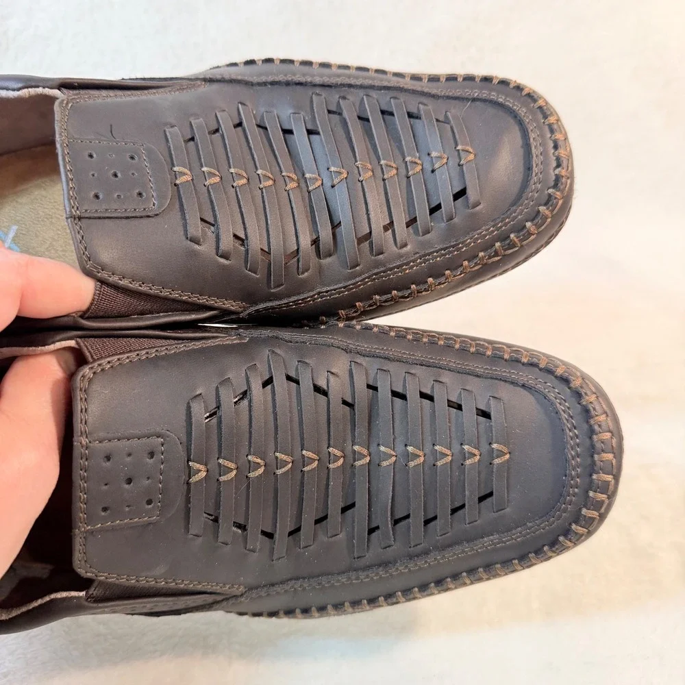 GBX‎ Mens Brown Leather Woven Slip On Loafers Memory Foam Driving Shoes Size 9